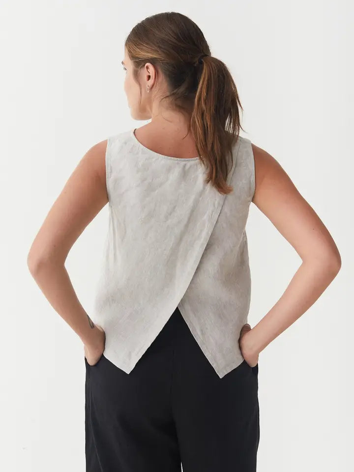 Split Back Linen Top Tonga in Natural Melange-Top-MagicLinen-XS-Natural Melange-Urbanheer