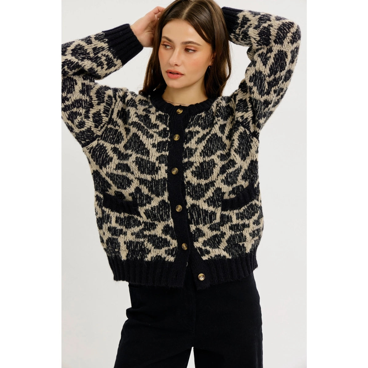 Spontaneous Night Out Animal Print Sweater Cardigan