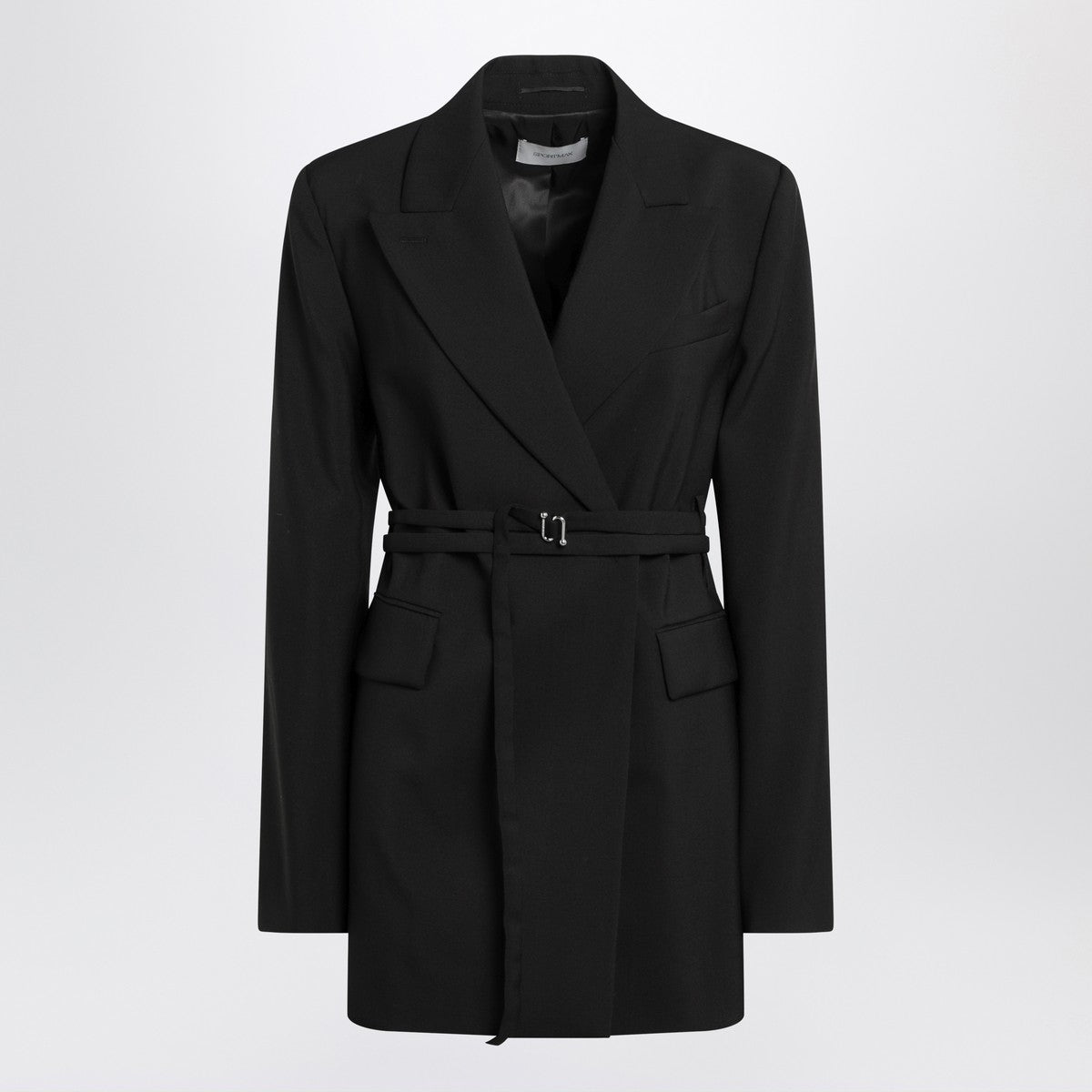 Sportmax Long double-breasted black jacket with belt