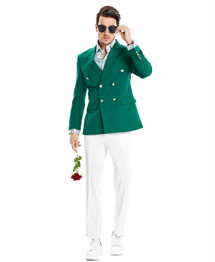 Sports Coat Jackets, Double Breasted Peak Lapel Suit, Green-Blazers-Suits America-XS-Green-Urbanheer
