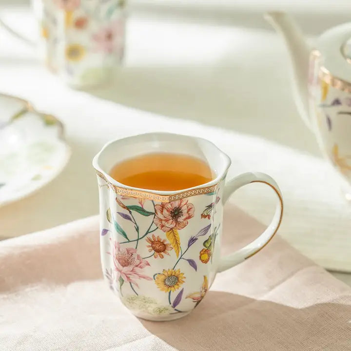 Spring Flowers 10oz Fine Porcelain Scallop Mug-Mug-Grace Teaware-4.25” Height x 5" Width x 3.6" Depth-10oz-Urbanheer