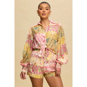 Spring Paisley Short Set PINK MULTI-Set-Luxxel-S-PINK MULTI-Urbanheer