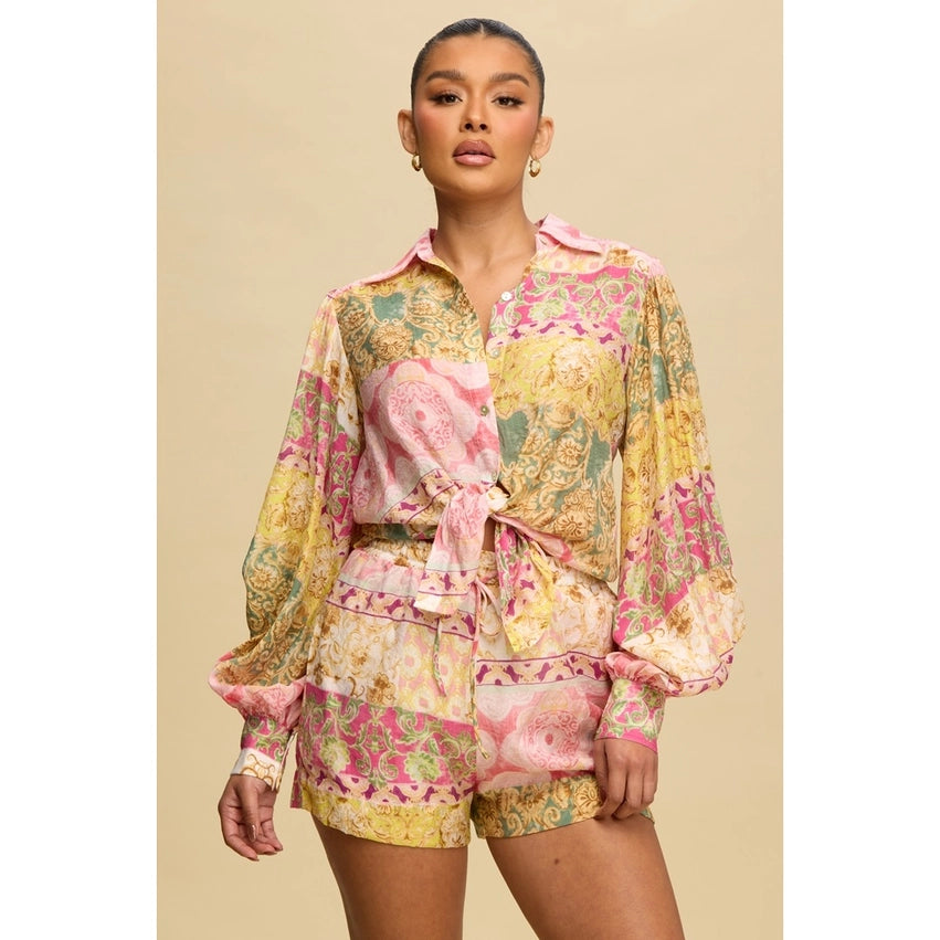 Spring Paisley Short Set PINK MULTI-Set-Luxxel-S-PINK MULTI-Urbanheer