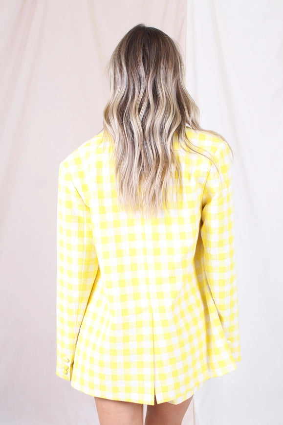 Spring Summer Yellow Plaid Tweed Blazer
