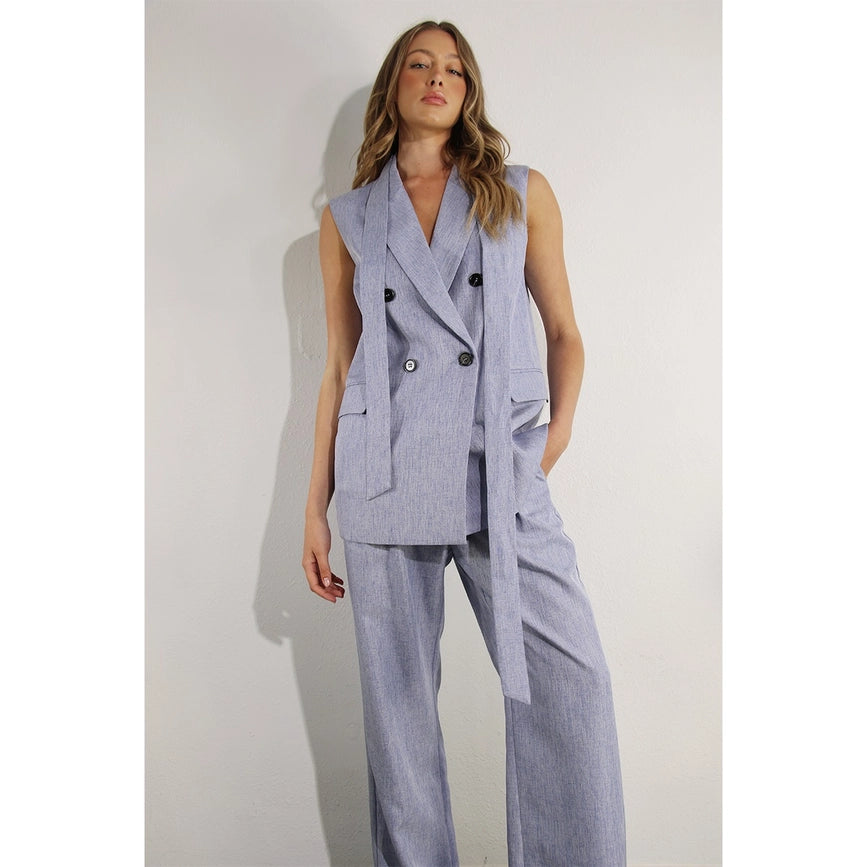 Spring Vest and Long Pants Suit Set DENIM BLUE HAZE-Set-Mulla-S-DENIM BLUE HAZE-Urbanheer