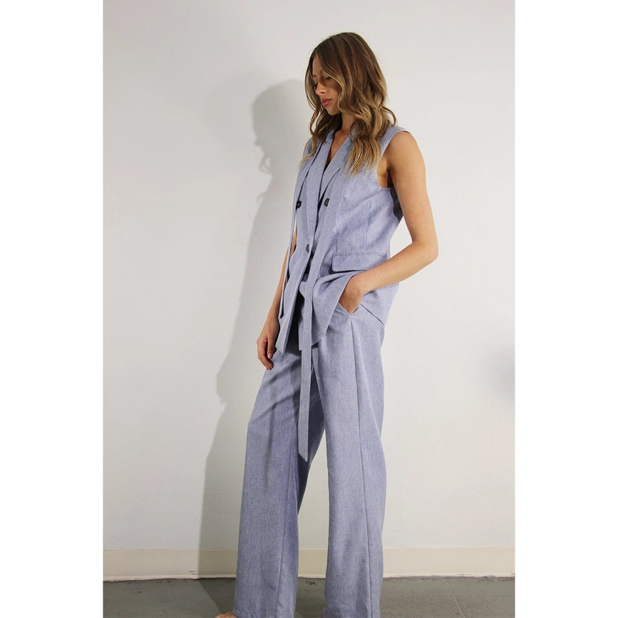 Spring Vest and Long Pants Suit Set DENIM BLUE HAZE-Set-Mulla-S-DENIM BLUE HAZE-Urbanheer