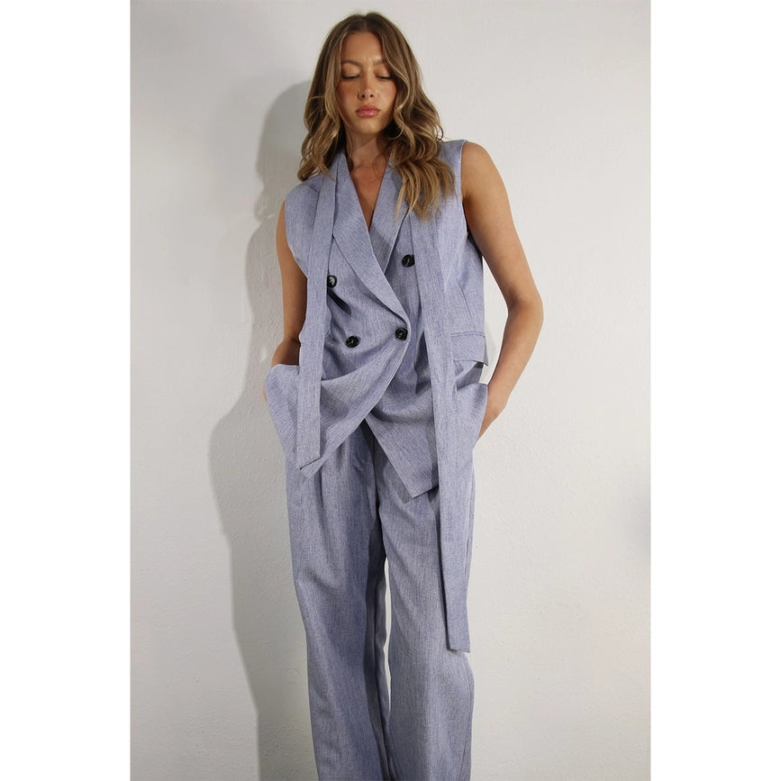 Spring Vest and Long Pants Suit Set DENIM BLUE HAZE-Set-Mulla-S-DENIM BLUE HAZE-Urbanheer