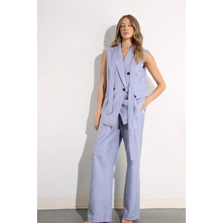 Spring Vest and Long Pants Suit Set DENIM BLUE HAZE-Set-Mulla-S-DENIM BLUE HAZE-Urbanheer