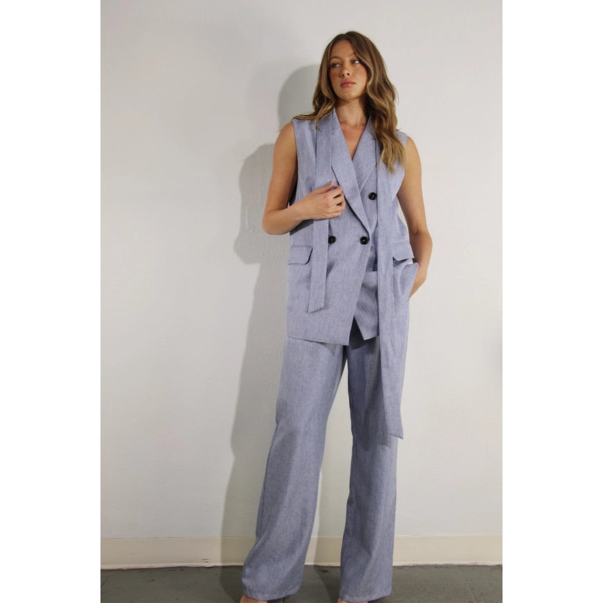 Spring Vest and Long Pants Suit Set DENIM BLUE HAZE-Set-Mulla-S-DENIM BLUE HAZE-Urbanheer