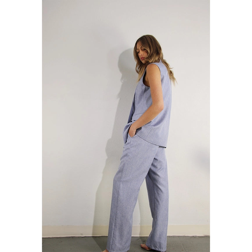 Spring Vest and Long Pants Suit Set DENIM BLUE HAZE-Set-Mulla-S-DENIM BLUE HAZE-Urbanheer