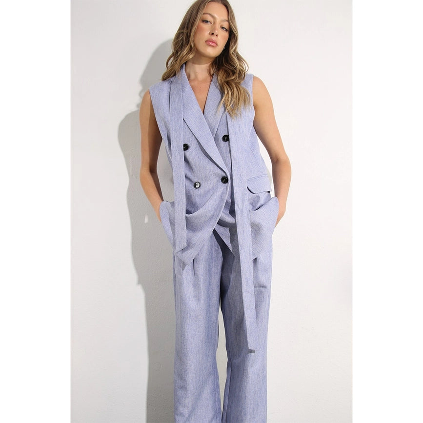 Spring Vest and Long Pants Suit Set DENIM BLUE HAZE-Set-Mulla-S-DENIM BLUE HAZE-Urbanheer