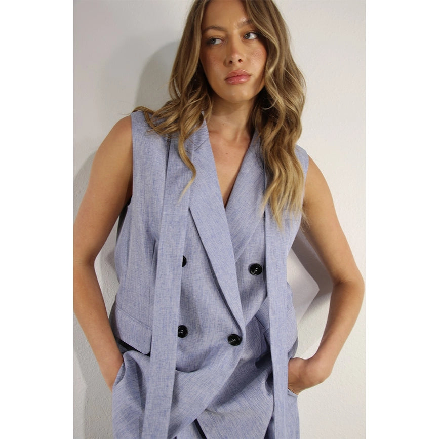 Spring Vest and Long Pants Suit Set DENIM BLUE HAZE-Set-Mulla-S-DENIM BLUE HAZE-Urbanheer