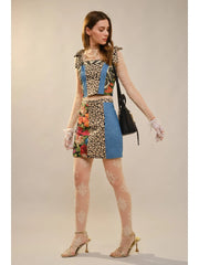 Square Neck Bow Strap Patchwork Bustier