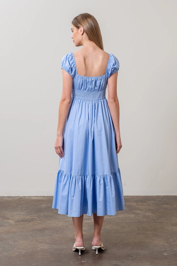 Square Neck Button Detail Midi Dress LIGHT BLUE-Dress-Moon River-XS-LIGHT BLUE-Urbanheer