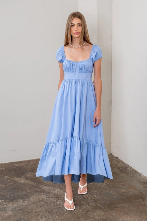 Square Neck Button Detail Midi Dress LIGHT BLUE-Dress-Moon River-XS-LIGHT BLUE-Urbanheer