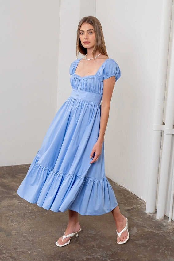 Square Neck Button Detail Midi Dress LIGHT BLUE-Dress-Moon River-XS-LIGHT BLUE-Urbanheer