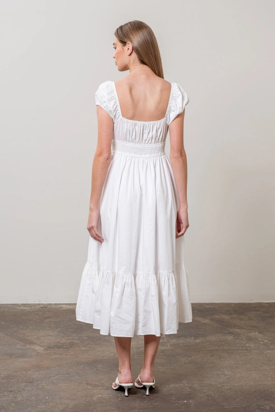 Square Neck Button Detail Midi Dress WHITE-Dress-Moon River-XS-WHITE-Urbanheer