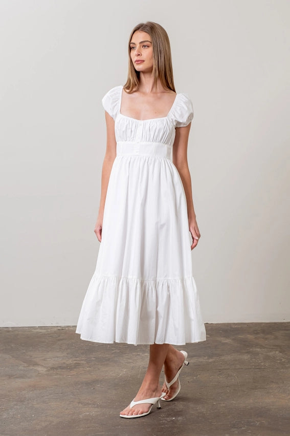 Square Neck Button Detail Midi Dress WHITE-Dress-Moon River-XS-WHITE-Urbanheer