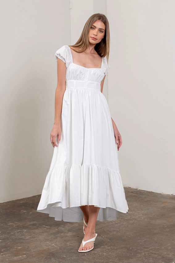 Square Neck Button Detail Midi Dress WHITE-Dress-Moon River-XS-WHITE-Urbanheer