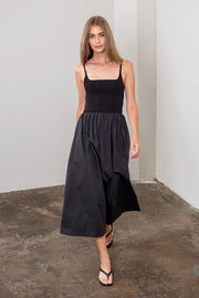 Square Neck Corset Top Mix Media Dress-Dress-Moon River-S-BLACK-Urbanheer