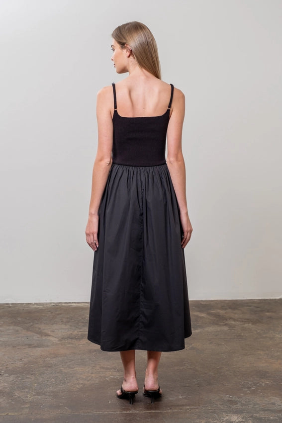 Square Neck Corset Top Mix Media Dress-Dress-Moon River-S-BLACK-Urbanheer