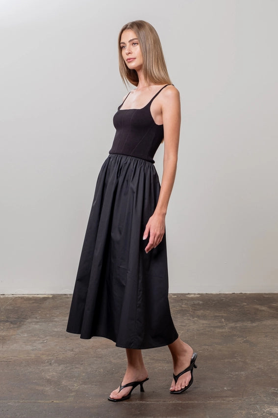 Square Neck Corset Top Mix Media Dress-Dress-Moon River-S-BLACK-Urbanheer