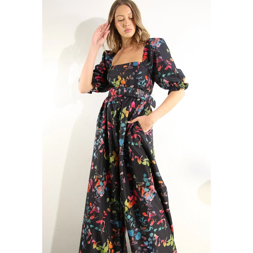 Square Neck Jumpsuit Black Multi-Clothing Jumpsuits-Mulla-S-Urbanheer