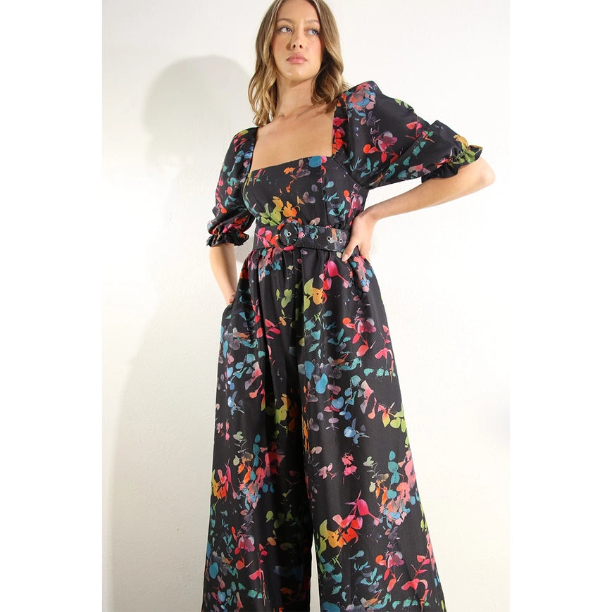 Square Neck Jumpsuit Black Multi-Clothing Jumpsuits-Mulla-S-Urbanheer
