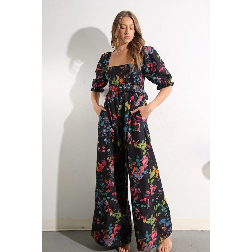 Square Neck Jumpsuit Black Multi-Clothing Jumpsuits-Mulla-S-Urbanheer
