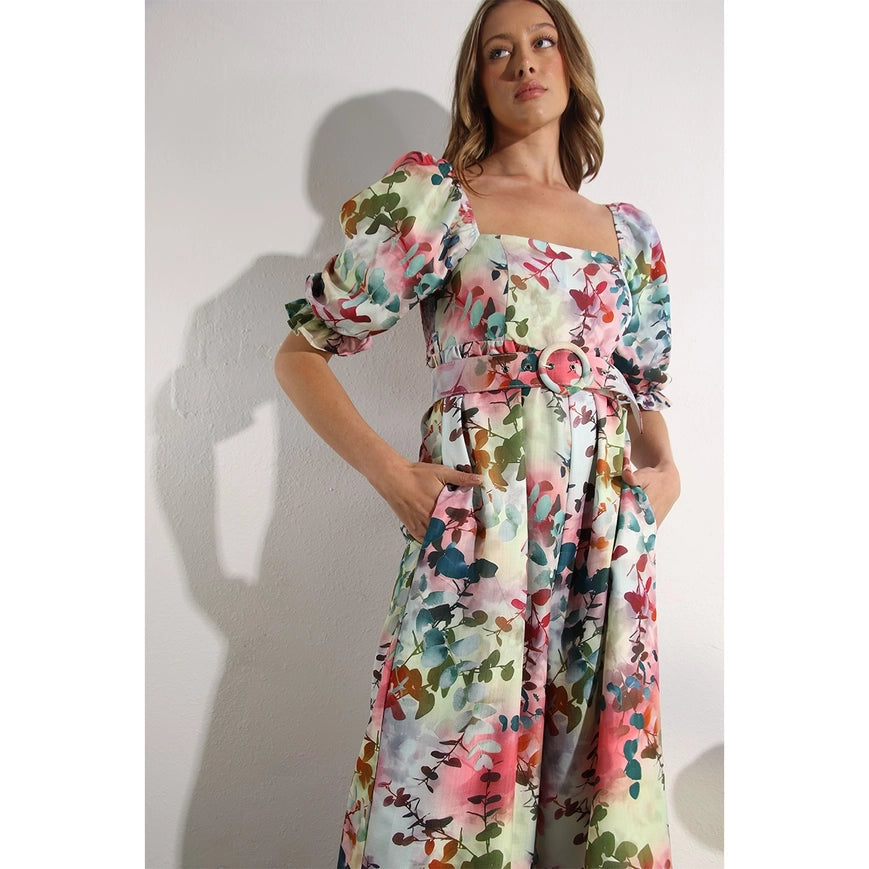 Square Neck Jumpsuit Sage Multi-Clothing Jumpsuits-Mulla-S-Urbanheer