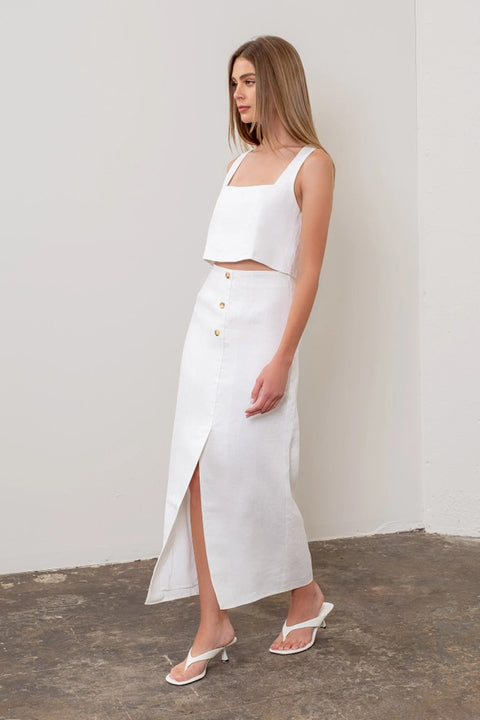 Square Neck Sleeveless Linen Crop Top WHITE-Top-Moon River-XS-WHITE-Urbanheer