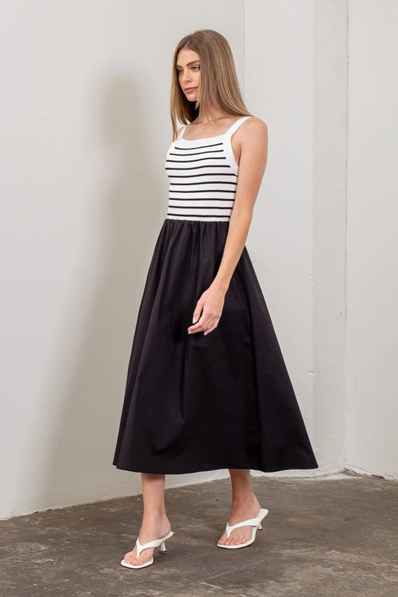 Square Neck Sweater Knit Mix Media Midi Dress-Dress-Moon River-XS-NAVY-Urbanheer