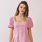 Square Neckline Short Puff Sleeves Fitted Top Red