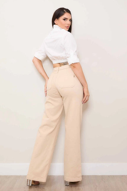 Square Pocket Wide Leg Jeans In Sand