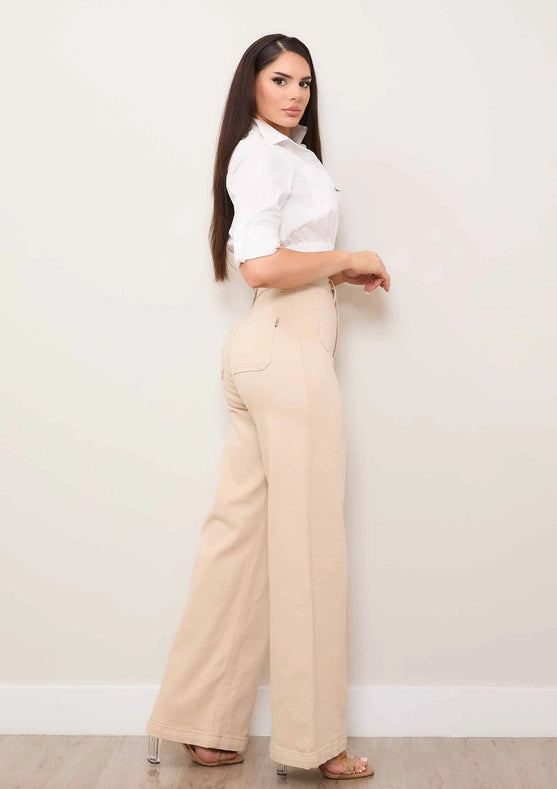 Square Pocket Wide Leg Jeans in Sand