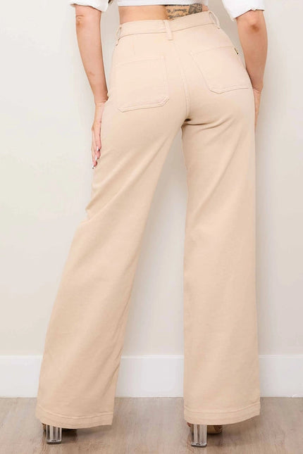 Square Pocket Wide Leg Jeans In Sand