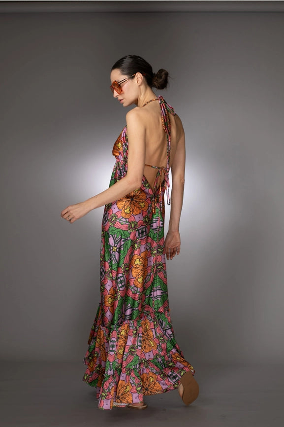 St- Exotic Sleeveless Print Ruffle Satin Maxi Dress-Dress-Nuvula-S-Urbanheer