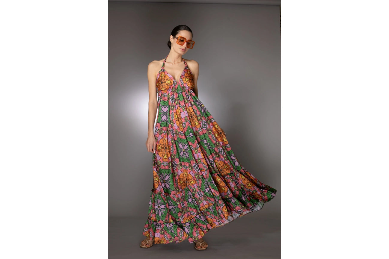 St- Exotic Sleeveless Print Ruffle Satin Maxi Dress-Dress-Nuvula-S-Urbanheer