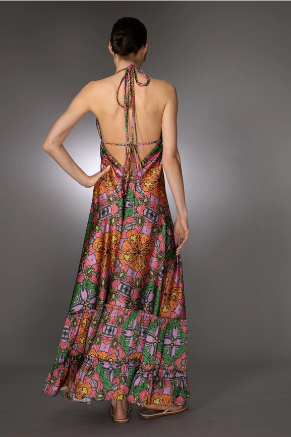 St- Exotic Sleeveless Print Ruffle Satin Maxi Dress-Dress-Nuvula-S-Urbanheer