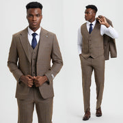 Stacy Adams, 3-PC Plaid Suit, Hybrid Fit, Brown-Suits-Suits America-38R/32W-Brown-Urbanheer