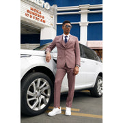 Stacy Adams Windowpane Check 3-Piece Mens Suit, Dark Pink-Suits-Suits America-50R/44W-Dark Pink-Urbanheer