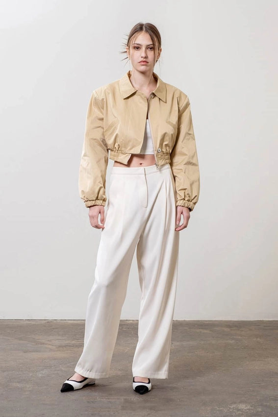 Stand Collar Crop Jacket-Jacket-Moon River-XS-BEIGE-Urbanheer