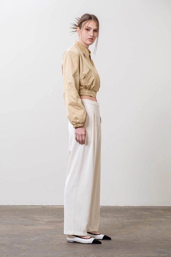 Stand Collar Crop Jacket-Jacket-Moon River-XS-BEIGE-Urbanheer