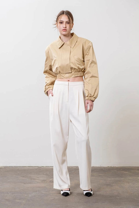 Stand Collar Crop Jacket-Jacket-Moon River-XS-BEIGE-Urbanheer
