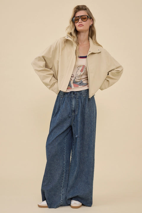 Stand Collar Drawstring Jacket
