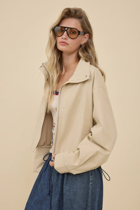 Stand Collar Drawstring Jacket
