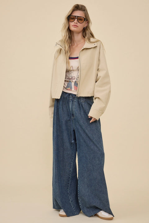 Stand Collar Drawstring Jacket
