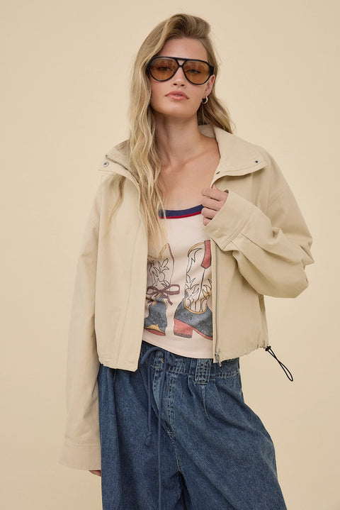Stand Collar Drawstring Jacket