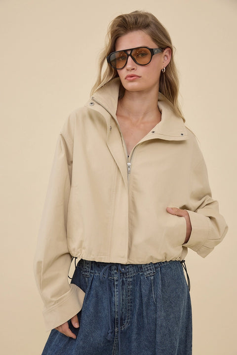 Stand Collar Drawstring Jacket