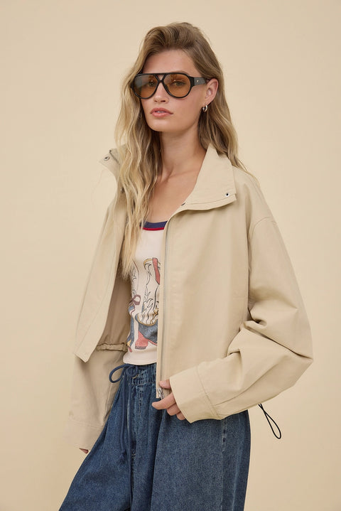 Stand Collar Drawstring Jacket